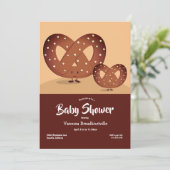 Pretzel Baby Dusche Braun Feinschmecker Niedlicher Einladung (Stehend Vorderseite)