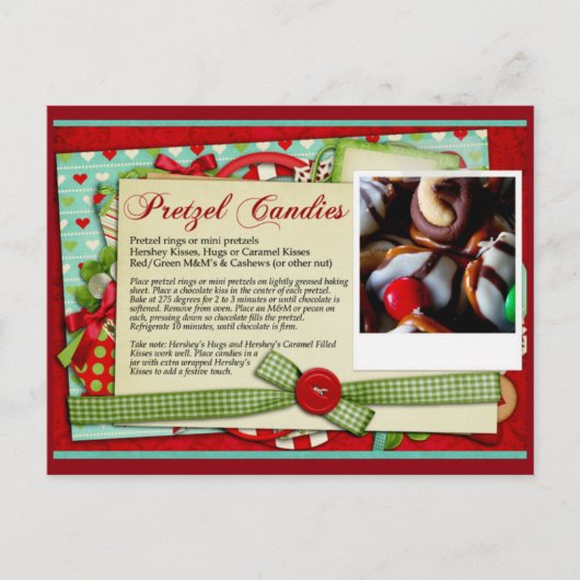 Pretzel Candy Christmas RECIPE CARD Feiertagspostkarte (Vorderseite)