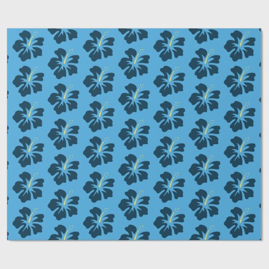 Preußisch Blau auf blauem Hibiskus Geschenkpapier (Flach)