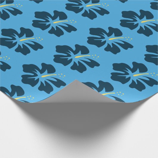 Preußisch Blau auf blauem Hibiskus Geschenkpapier (Ecke)