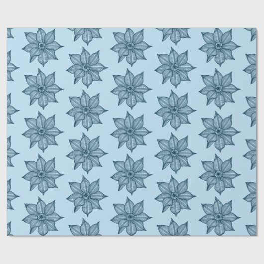 Preußisch Blau auf blauen Sketchy-Blume Geschenkpapier (Flach)