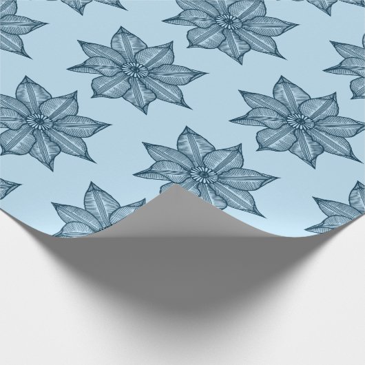 Preußisch Blau auf blauen Sketchy-Blume Geschenkpapier (Ecke)