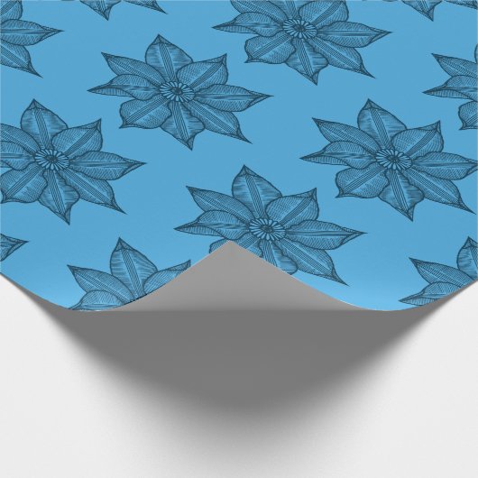 Preußisch Blau auf blauen Sketchy-Blume Geschenkpapier (Ecke)