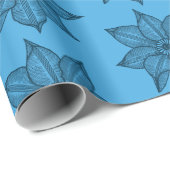 Preußisch Blau auf blauen Sketchy-Blume Geschenkpapier (Rolleneckpunkt)