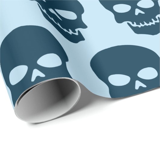Preußisch Blau auf blauen Skulls Geschenkpapier (Rolleneckpunkt)