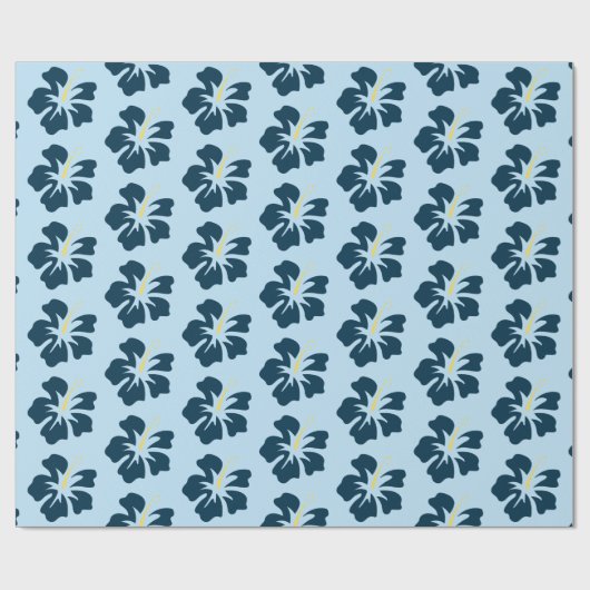 Preußisch Blau auf blauer Hibiskus Geschenkpapier (Flach)