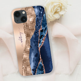 Preußisch Blue & Rose Gold Glitzer Agate Marble Case-Mate iPhone Hülle