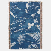 Preußisch Indigo Blau Cyanotyp Farn Botanische Kun Decke (Vorderseite Vertikal)