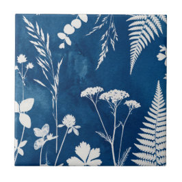 Preußisch Indigo Blau Cyanotyp Farn Botanische Kun Fliese