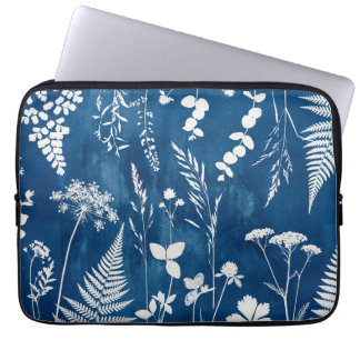 Preußisch Indigo Blau Cyanotyp Farn Botanische Kun Laptopschutzhülle
