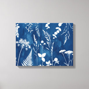 Preußisch Indigo Blau Cyanotyp Farn Botanische Kun Leinwanddruck