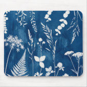 Preußisch Indigo Blau Cyanotyp Farn Botanische Kun Mousepad (Vorne)