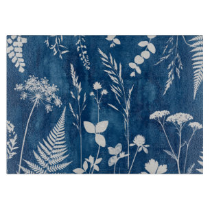 Preußisch Indigo Blau Cyanotyp Farn Botanische Kun Schneidebrett