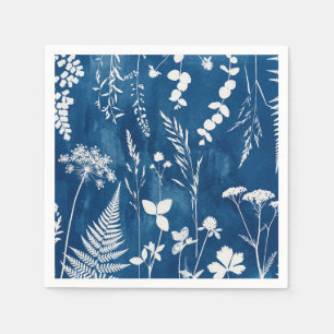 Preußisch Indigo Blau Cyanotyp Farn Botanische Kun Serviette