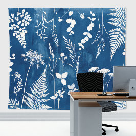 Preußisch Indigo Blau Cyanotyp Farn Botanische Kun Wandteppich