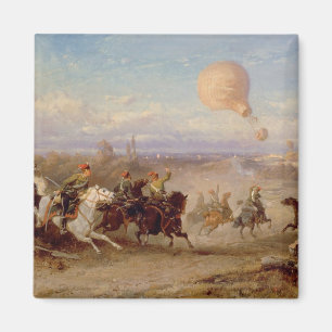 Preussische Hussars, die an einem französischen Magnet