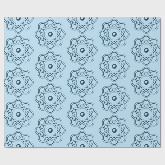 Preußisches Blau auf blassblauen Atom-Symbolen Geschenkpapier (Flach)