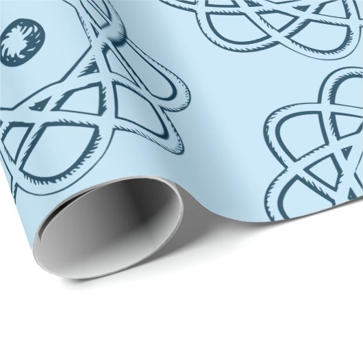 Preußisches Blau auf blassblauen Atom-Symbolen Geschenkpapier (Rolleneckpunkt)