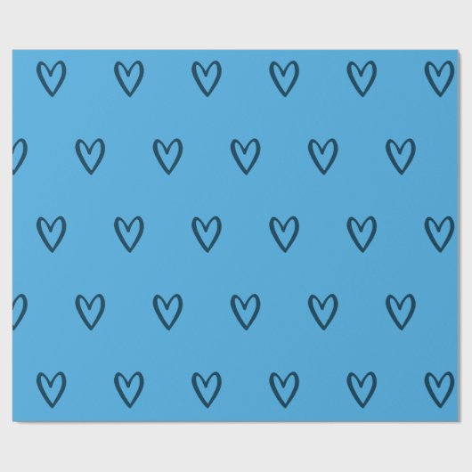 Preußisches Blau auf blauen, handgezeichneten Herz Geschenkpapier (Flach)