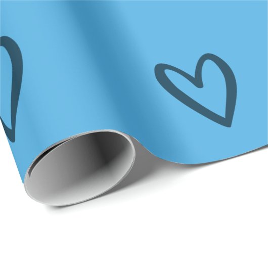 Preußisches Blau auf blauen, handgezeichneten Herz Geschenkpapier (Rolleneckpunkt)