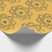 Preußisches Blau auf gelben Atom-Symbolen Geschenkpapier (Ecke)