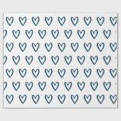 Preußisches Blau auf weißem Handgezeichnetes Herz Geschenkpapier (Flach)