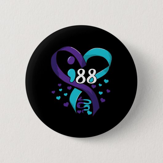 Prevention Awareness 988 Heart Teal And Purple Button (Vorderseite)