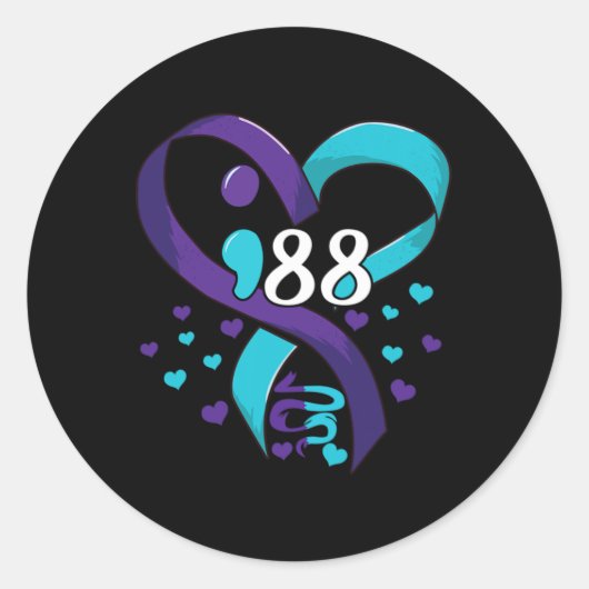 Prevention Awareness 988 Heart Teal And Purple Runder Aufkleber (Vorderseite)