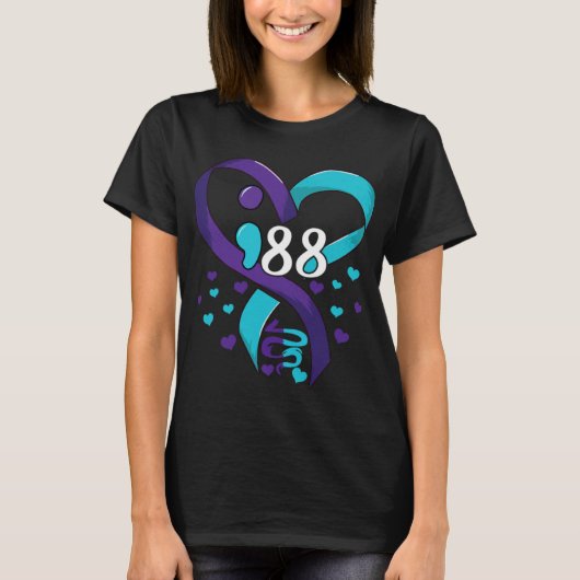 Prevention Awareness 988 Heart Teal And Purple T-Shirt (Vorderseite)