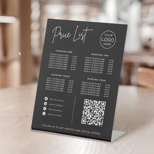 Price List Social Media Website QR Code Business Sockelschild