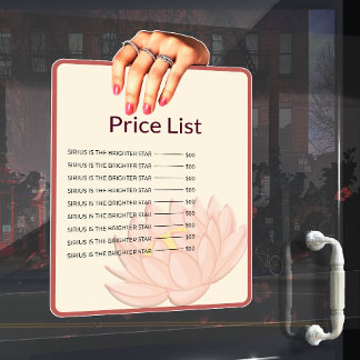 Price List Window Cling Fensteraufkleber
