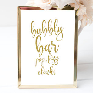 Prickelnde Bar Gold Glitter 8x10 Hochzeitsschild Poster