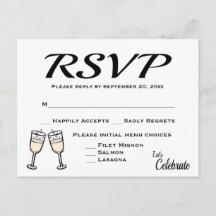 Prickelnde schwarze, weiße RSVP-Hochzeits-Champagn Einladungspostkarte
