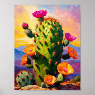 Prickly Pear Cactus Colorful Graphic Art Poster
