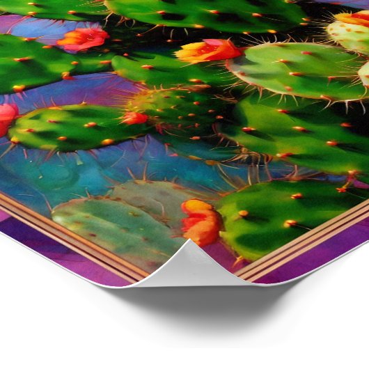 Prickly Pear Cactus Colorful Graphic Art Poster (Ecke)
