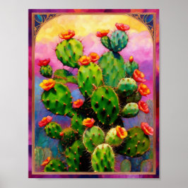 Prickly Pear Cactus Colorful Graphic Art Poster