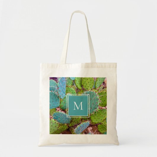 Prickly Pear Cactus Trendy Desert Monogram Tragetasche (Vorne)