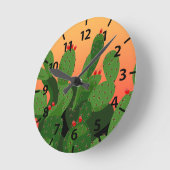 Prickly Pear Cactus Wüste Sunset Clock Runde Wanduhr (Winkel)