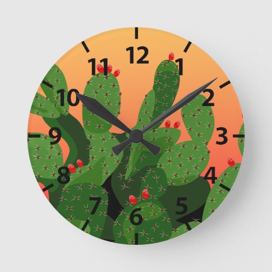 Prickly Pear Cactus Wüste Sunset Clock Runde Wanduhr (Vorderseite)