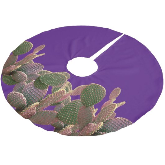 Prickly Pear Cactus Wüste Weihnachten Lila Polyester Weihnachtsbaumdecke (Schrägansicht)