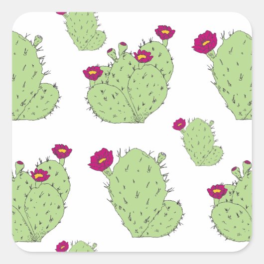 Prickly Pear Muster Texas Staat Pflanze Kaktus Lie Quadratischer Aufkleber (Vorderseite)