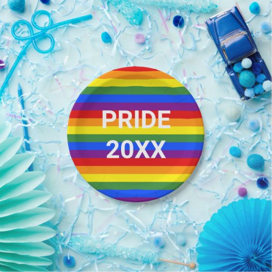 PRIDE 2023 Rainbow Stripe Pattern Party Pappteller (Party)