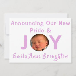 Pride and Joy Baby Girl Foto Geburtserklärung Einladung