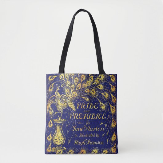 Pride and Prejudice Blue Gold Peacock Book Cover Tasche (Vorderseite)