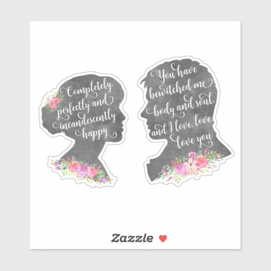 Pride and Prejudice Book Zitat Mr Darcy Elizabeth Aufkleber (Blatt)