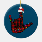 Pride ASL Frohe Weihnachtssprache Red Kariert Keramik Ornament (Hinten)