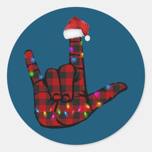 Pride ASL Merry Christmas Sign Language Red Plaid Runder Aufkleber (Vorderseite)
