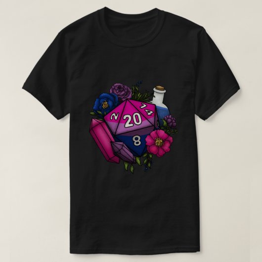 Pride Bisexual D20 Tabletop RPG Gaming Dice Sticke T-Shirt (Design vorne)