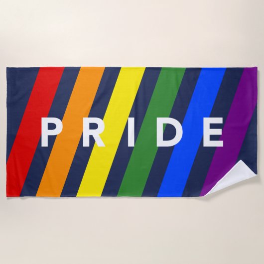 PRIDE Bold Diagonal Rainbow Stripes on Navy Blue Strandtuch (Vorderseite)