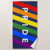 PRIDE Bold Diagonal Rainbow Stripes on Navy Blue Strandtuch (Vorderseite)